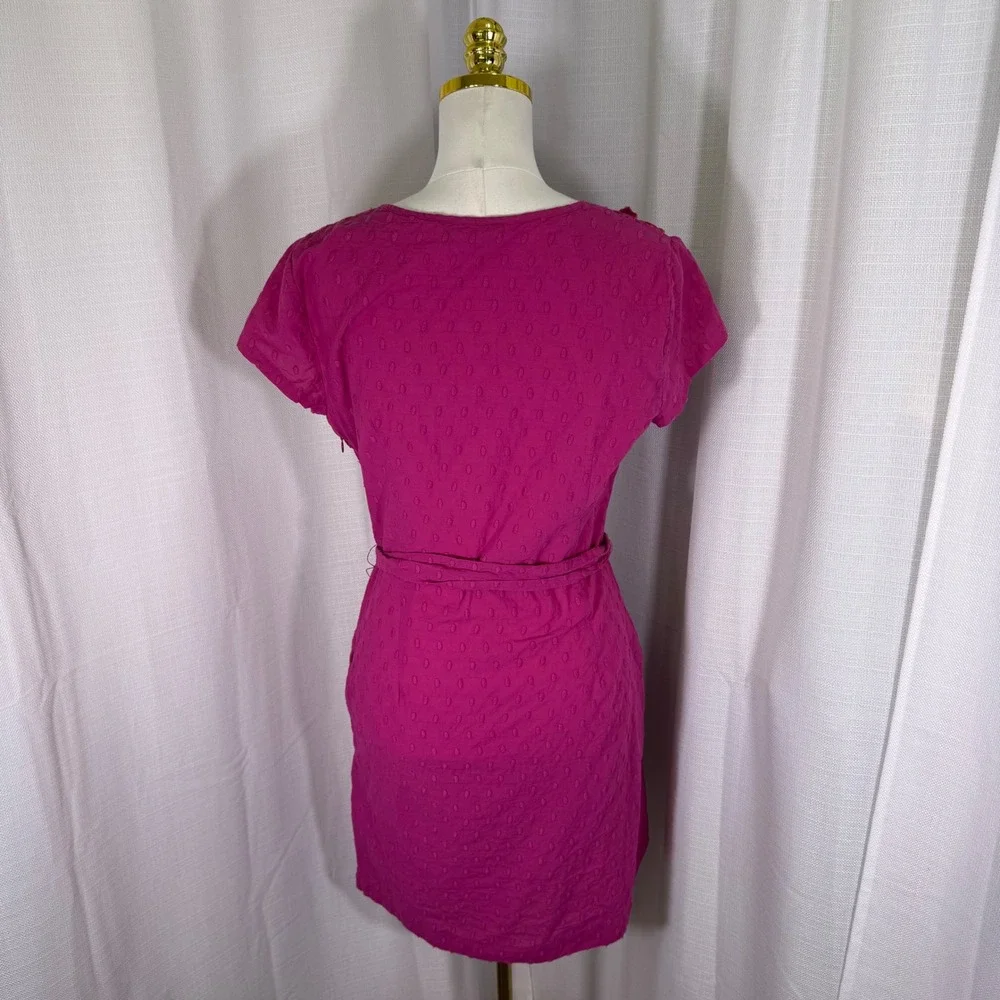 Tabitha Anthropologie Ruffle Swiss Dot Dress Women 12 Pink Cotton Belted - Picture 2 of 14